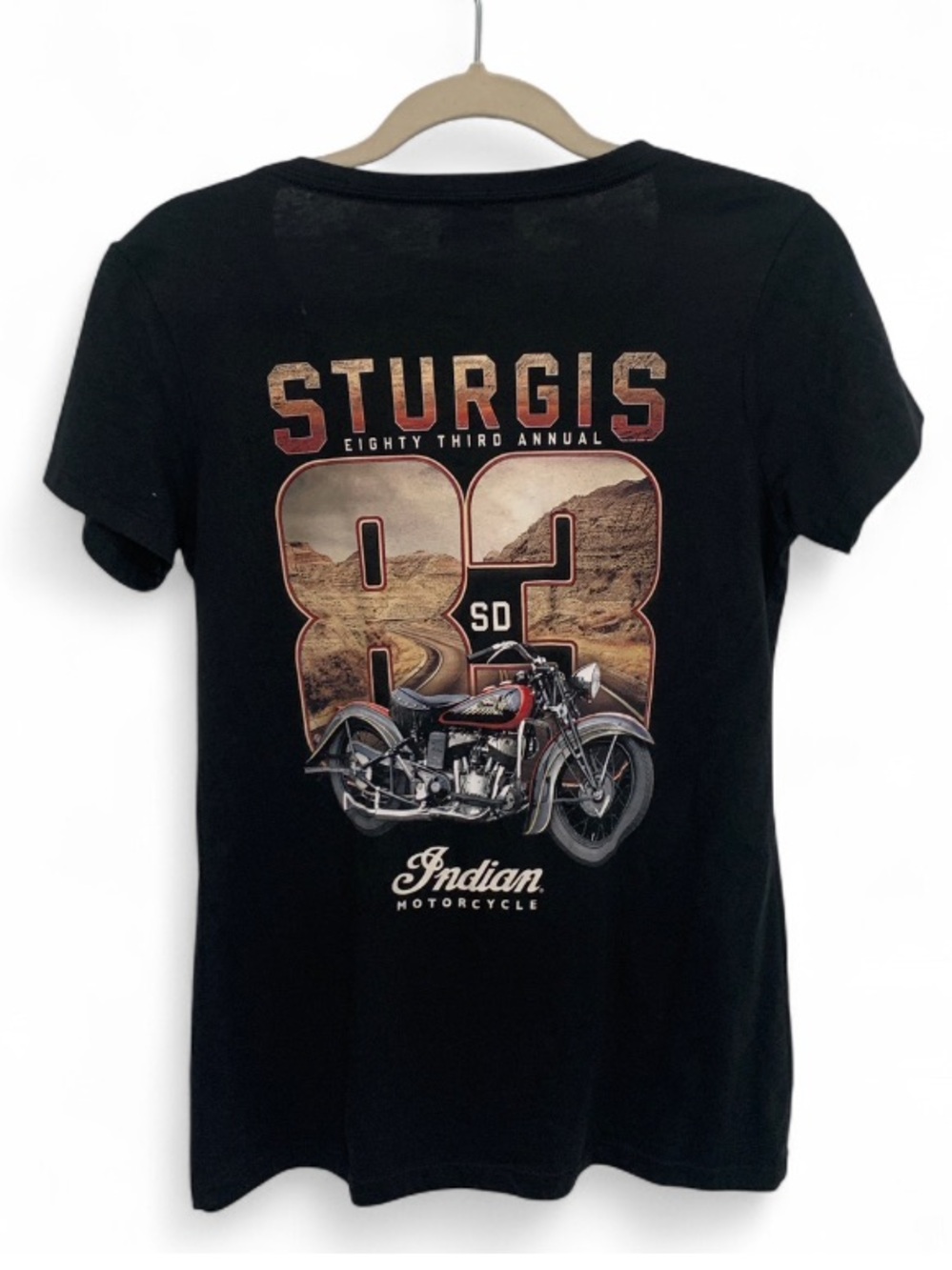 Indian Motorcycles Sturgis 83 Black Biker Motorcycle Graphic Short Sleeve Tee